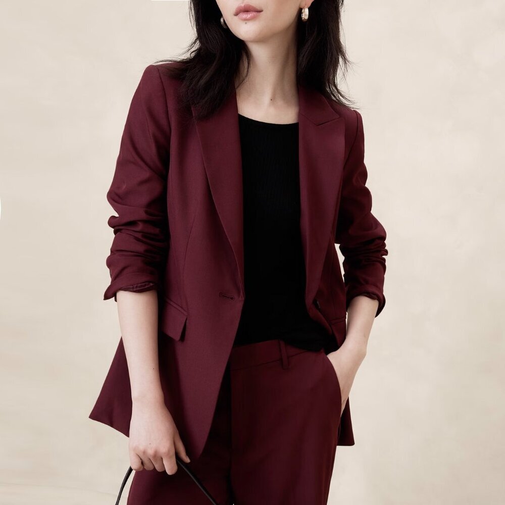 New Banana Republic Sculpted Suit Blazer Bright Wine Red 0